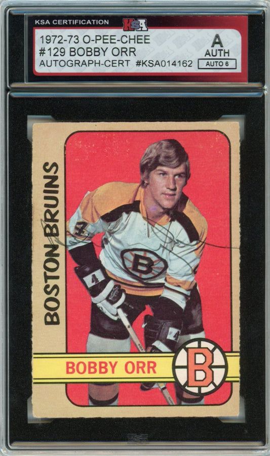 1972/73 OPC O-Pee-Chee Bobby Orr Graded Autograph Card #129 KSA Authenticated AUTO 6