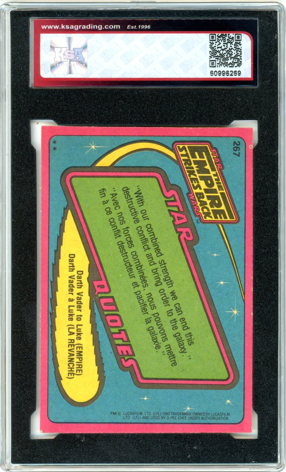 1980 OPC O-Pee-Chee Star Wars "Princess Leia" #267 Graded Card KSA 6.5