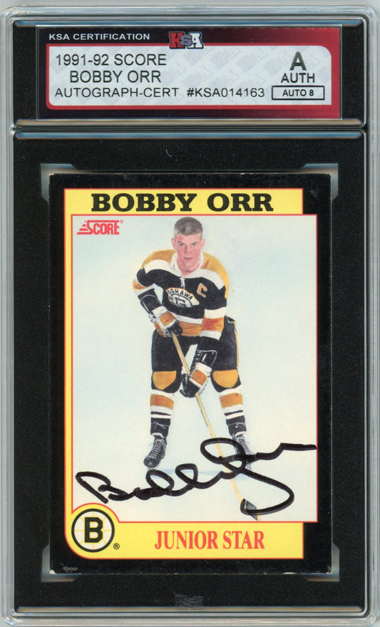 1991/92 Score Bobby Orr Graded Junior Star Autograph Card KSA Authenticated AUTO 8