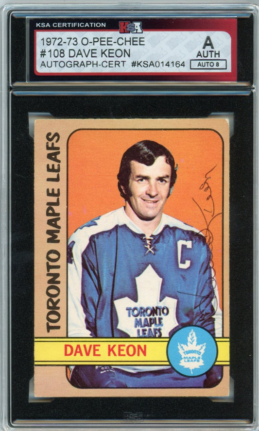 1972/73 OPC O-Pee-Chee Dave Keon Graded Autograph Card #108 KSA Authenticated AUTO 8