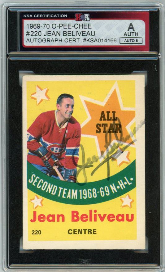 1969/70 OPC O-Pee-Chee Jean Beliveau Graded Autograph Card #220 KSA Authenticated AUTO 8