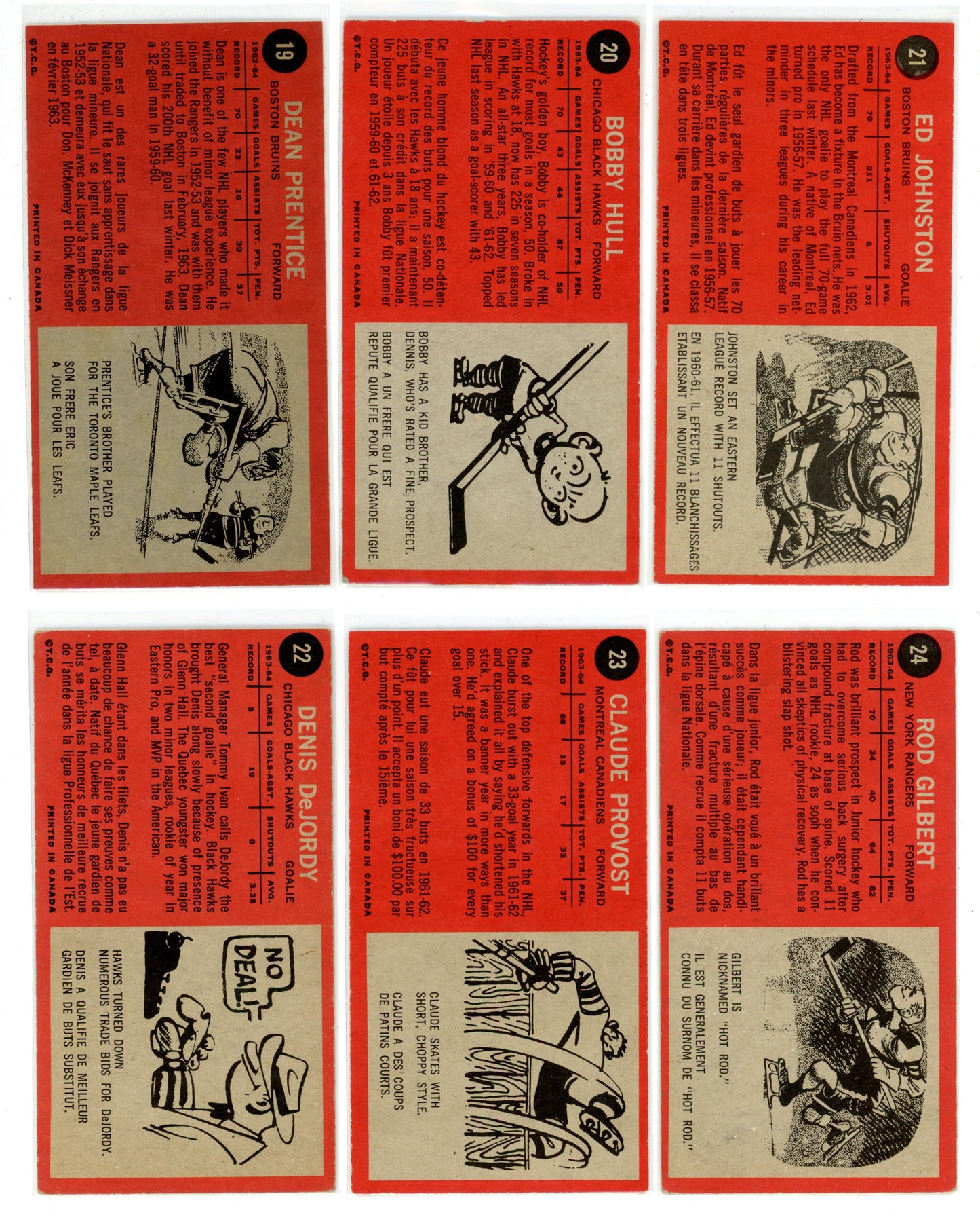 1964/65 Topps NHL Hockey "Tall Boys" Complete Set (110 Cards) VG/EX+ Condition