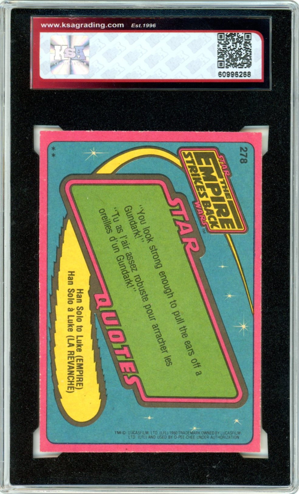 1980 OPC O-Pee-Chee Star Wars "Chewbacca" The Empire Strikes Back #278 Graded Card KSA 7.5