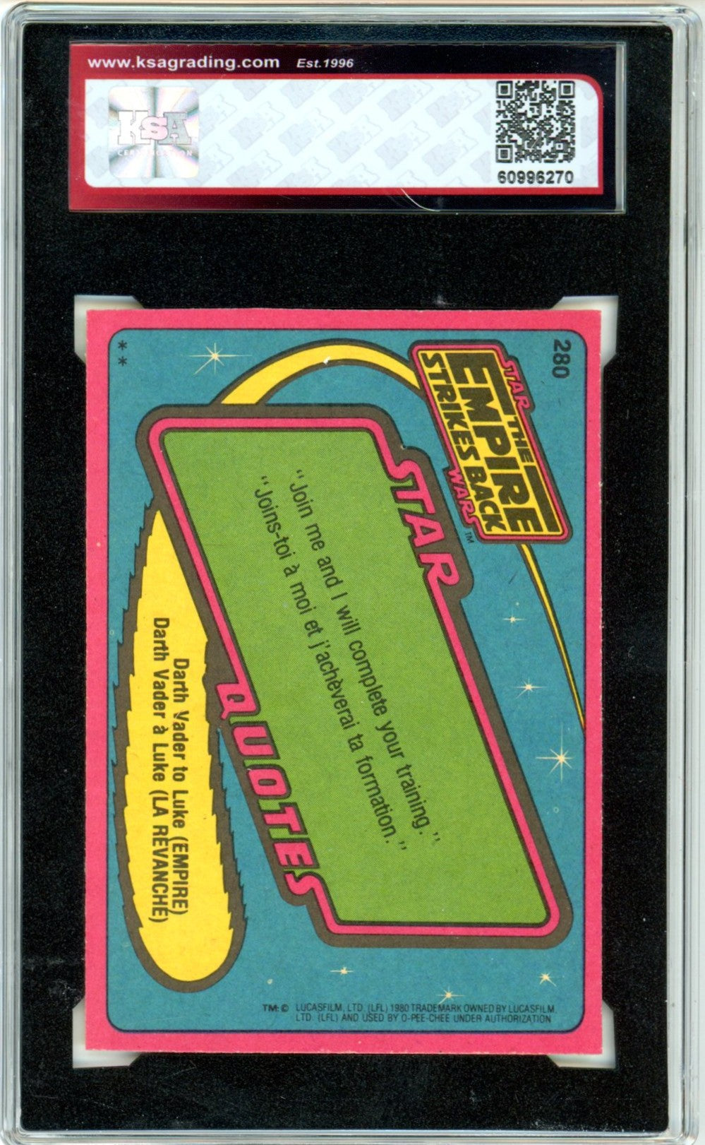 1980 OPC O-Pee-Chee Star Wars "Stormtrooper" The Empire Strikes Back #280 Graded Card KSA 8