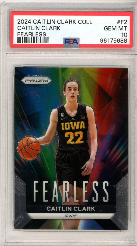 2024 Panini Prizm Caitlin Clark Collection Graded Card Fearless #F2 PSA 10