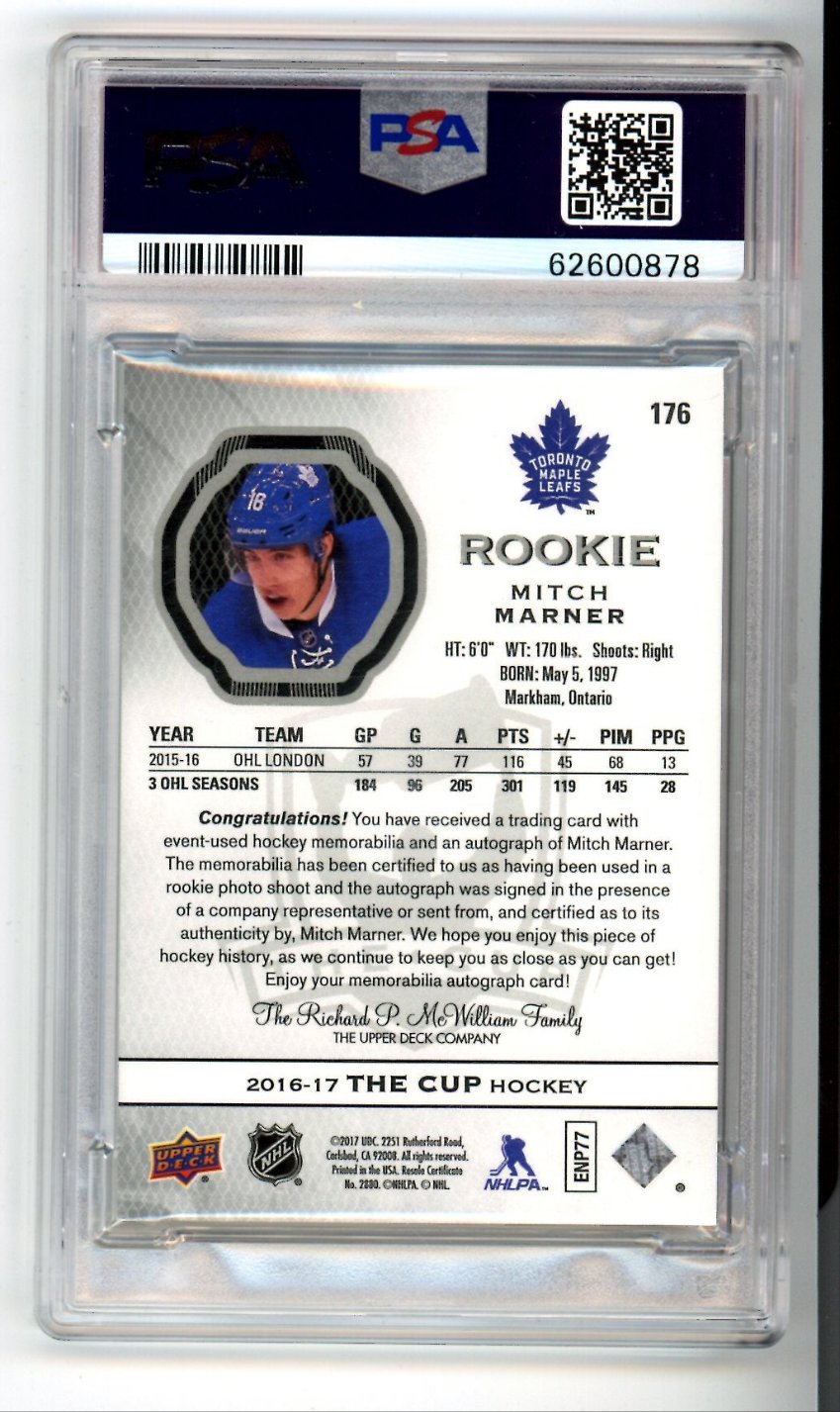 2016 The Cup Mitch Marner Rookie Patch Autograph Card /99 PSA 8.5