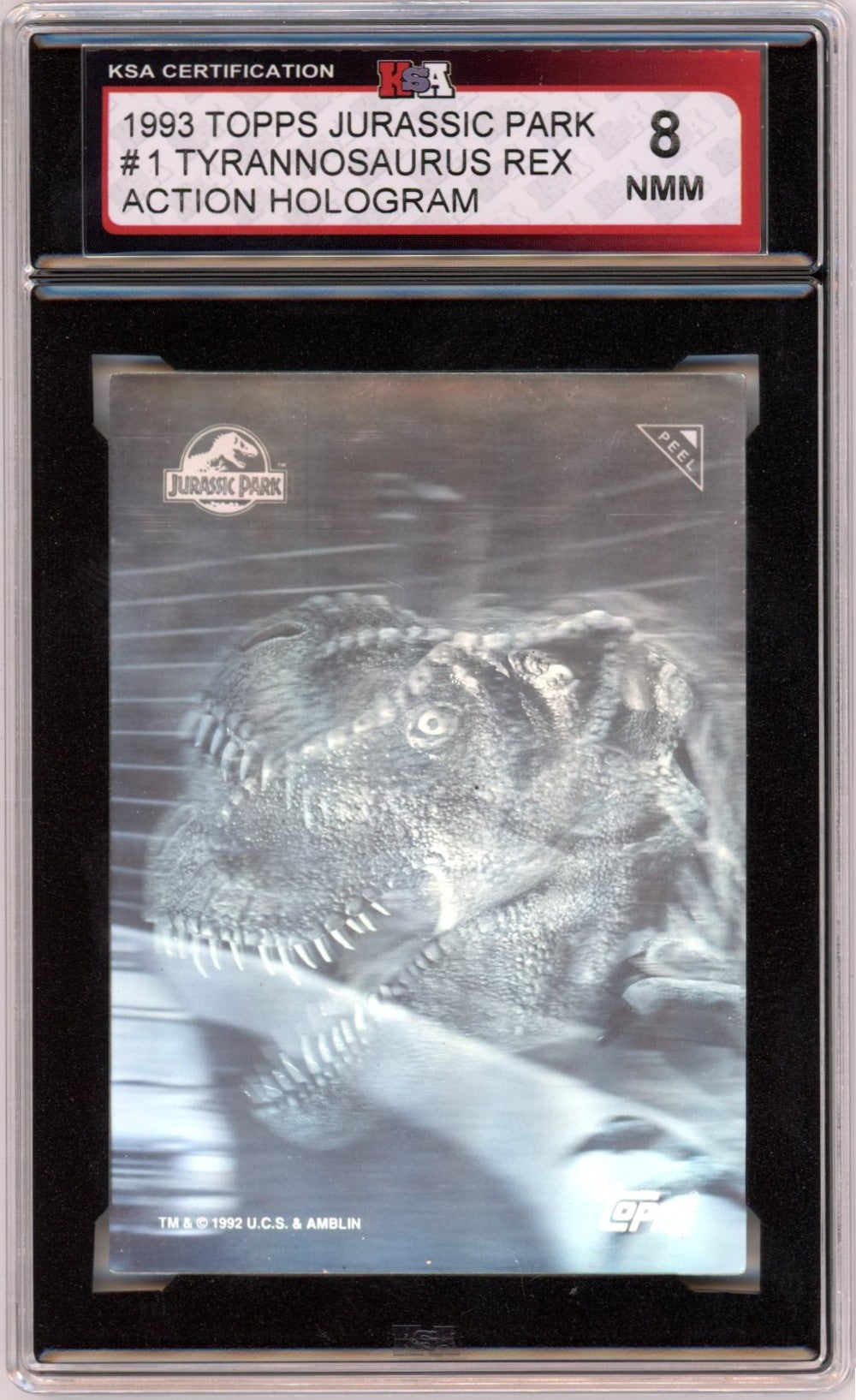1993 Topps Jurassic Park Tyrannosaurus Rex #1 Action Hologram Graded Card KSA 8