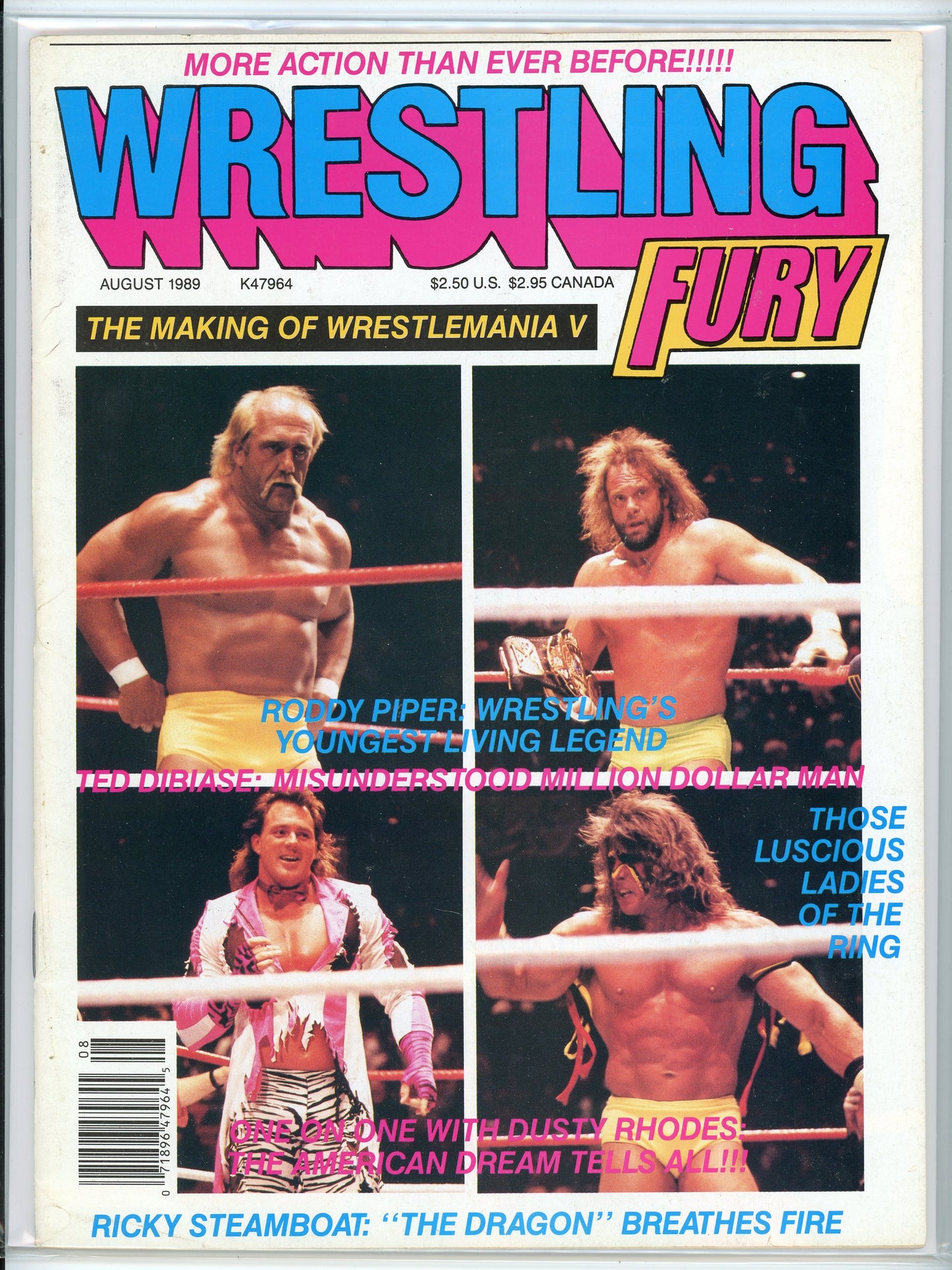 Wrestling Fury Vintage Magazine (August, 1989) Hulk Hogan, Roddy Piper