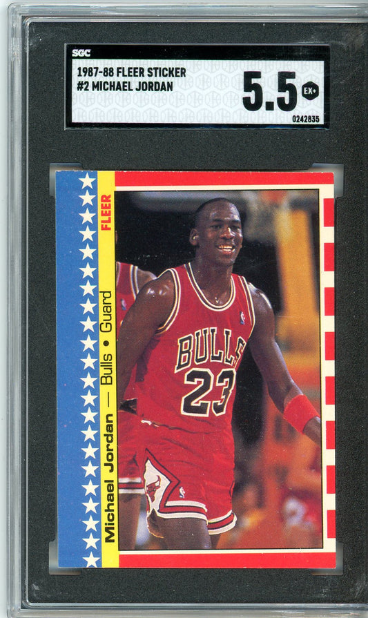 1987/88 Fleer Sticker Michael Jordan Graded 2nd Year Sticker Card #2 SGC 5.5