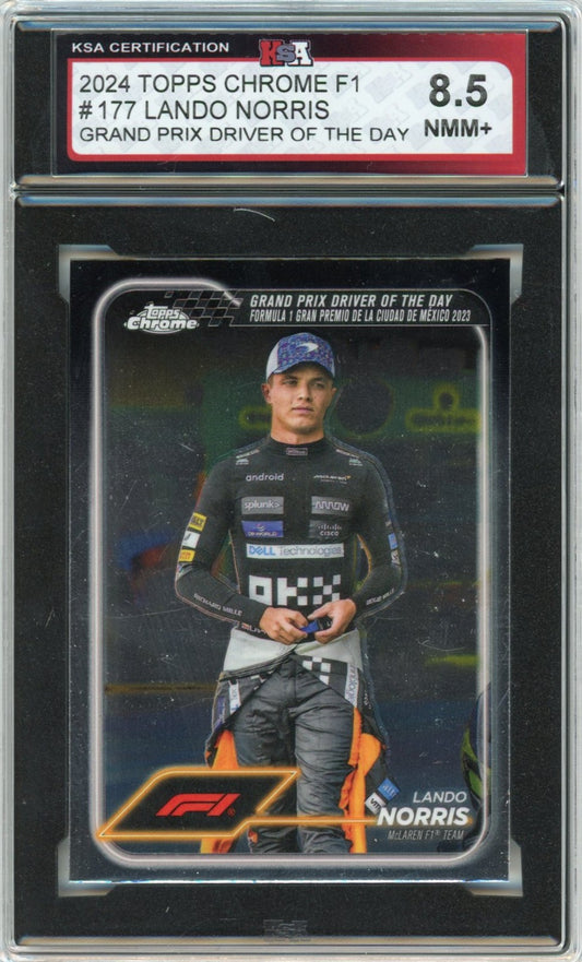 2024 Topps Chrome F1 Lando Norris Driver of the Day Graded Card #177 KSA 8.5