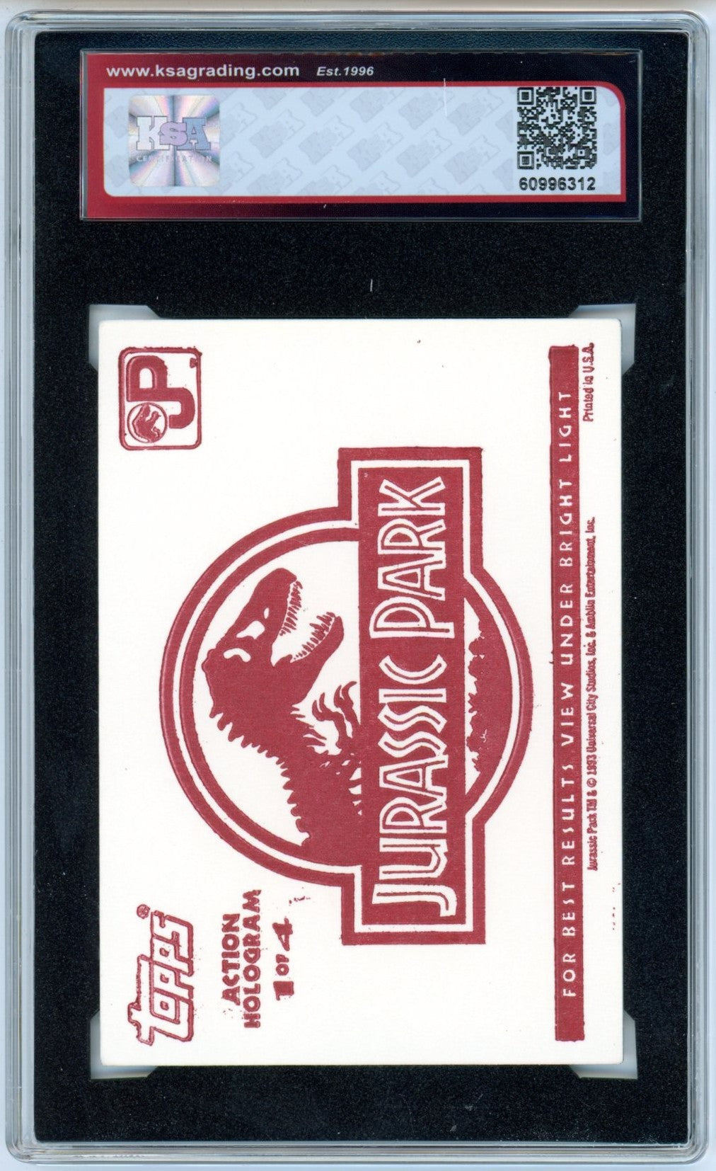 1993 Topps Jurassic Park Tyrannosaurus Rex #1 Action Hologram Graded Card KSA 8