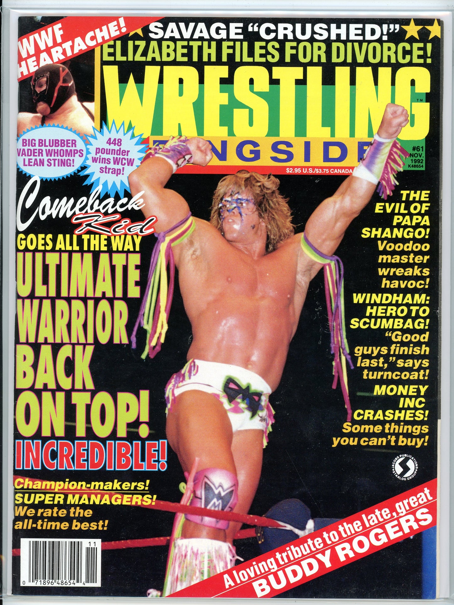 Wrestling Ringside Vintage Magazine (November, 1992) The Ultimate Warrior