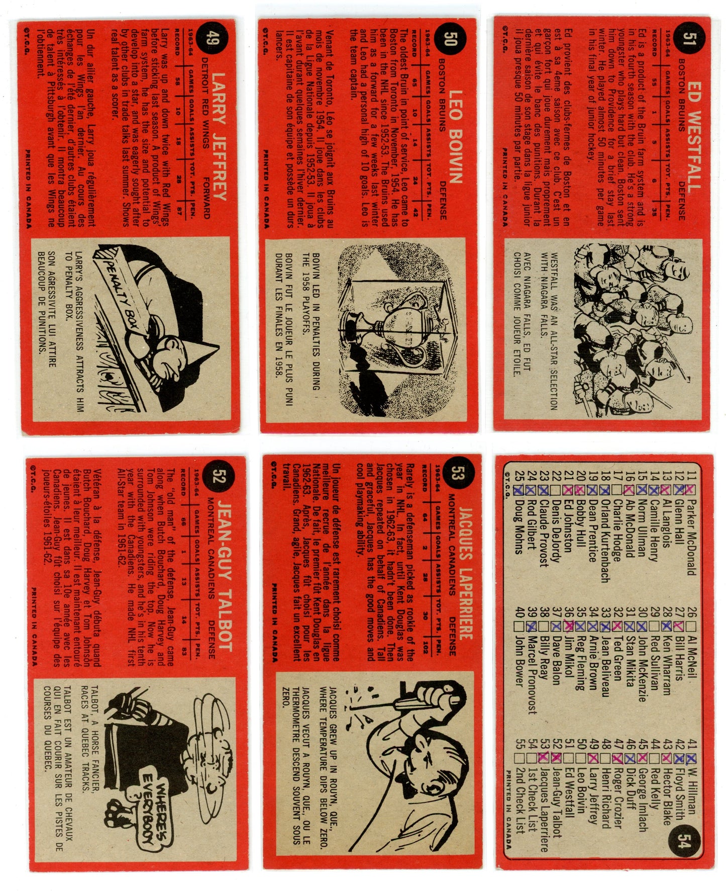 1964/65 Topps NHL Hockey "Tall Boys" Complete Set (110 Cards) VG/EX+ Condition