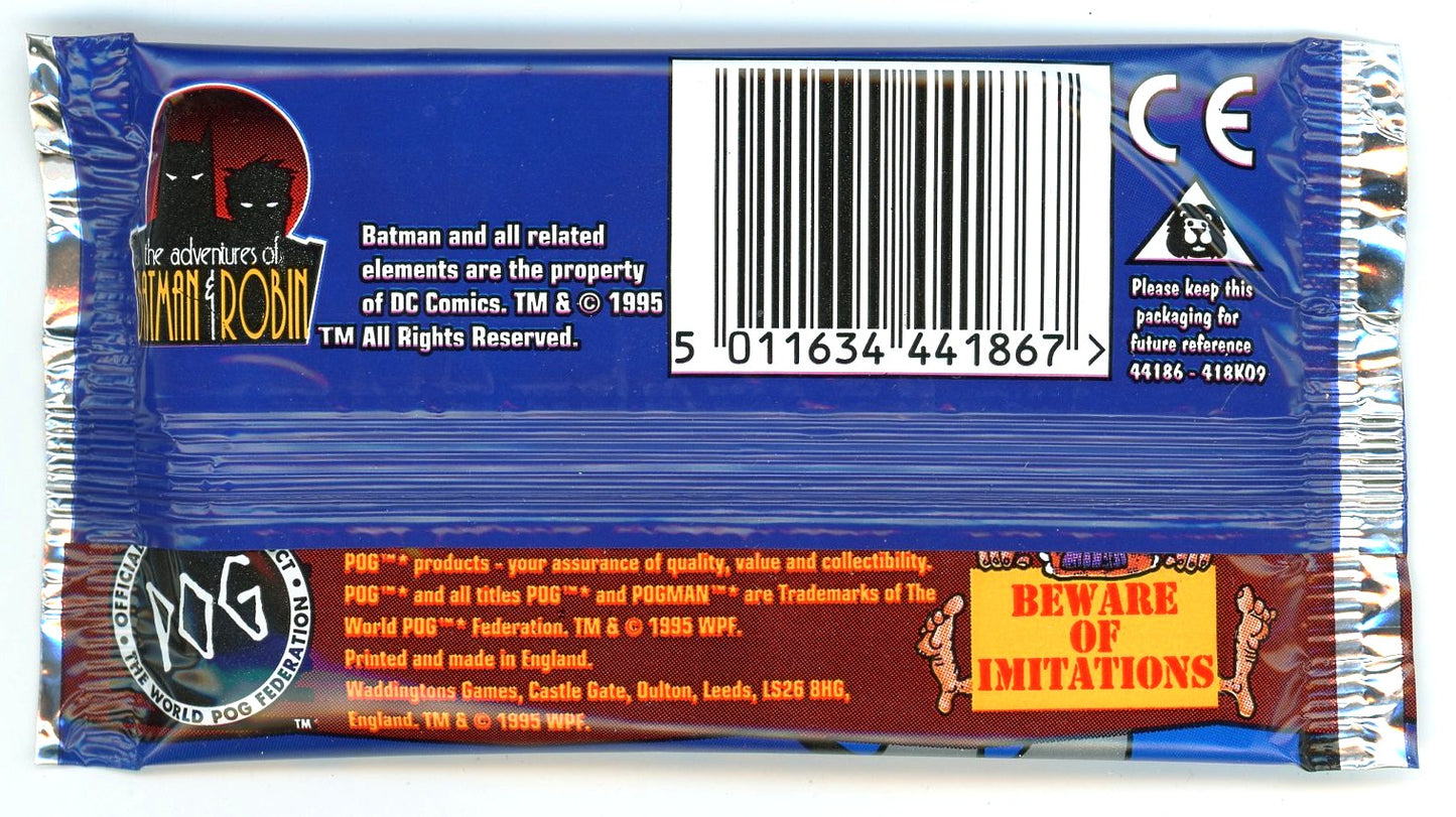 1995 Waddingtons The Adventures of Batman & Robin Pog Milkcaps Pack (6 Pogs)