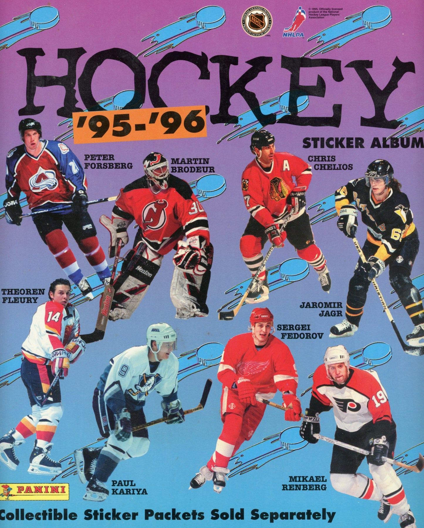 1995/96 Panini NHL Hockey Collectible Sticker Box (100 Packs) & Album Book