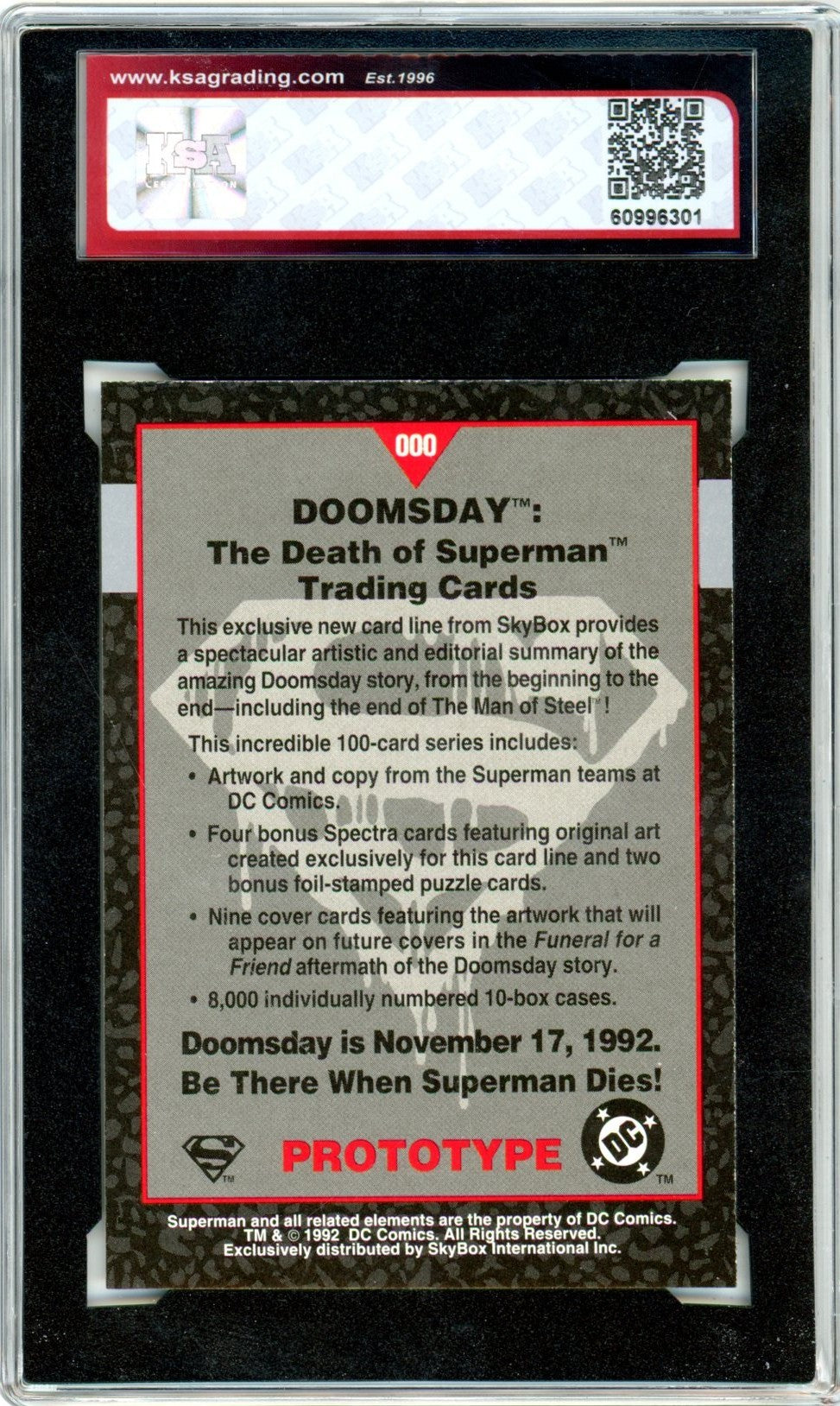1992 Skybox Doomsday! Bleeding S Logo #000 Prototype Graded Card KSA 9
