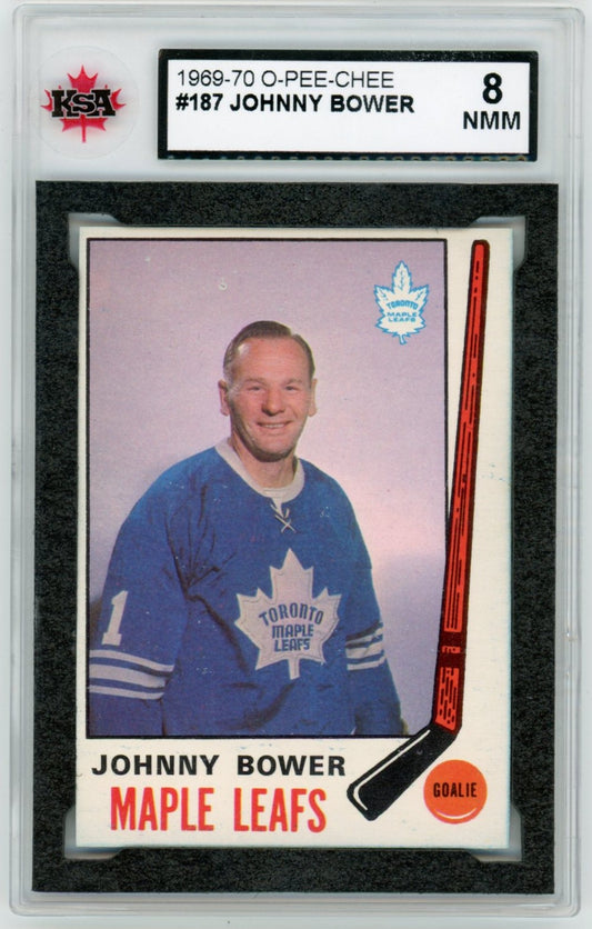 1969/70 O-Pee-Chee Johnny Bower Graded Hockey Card #187 KSA 8