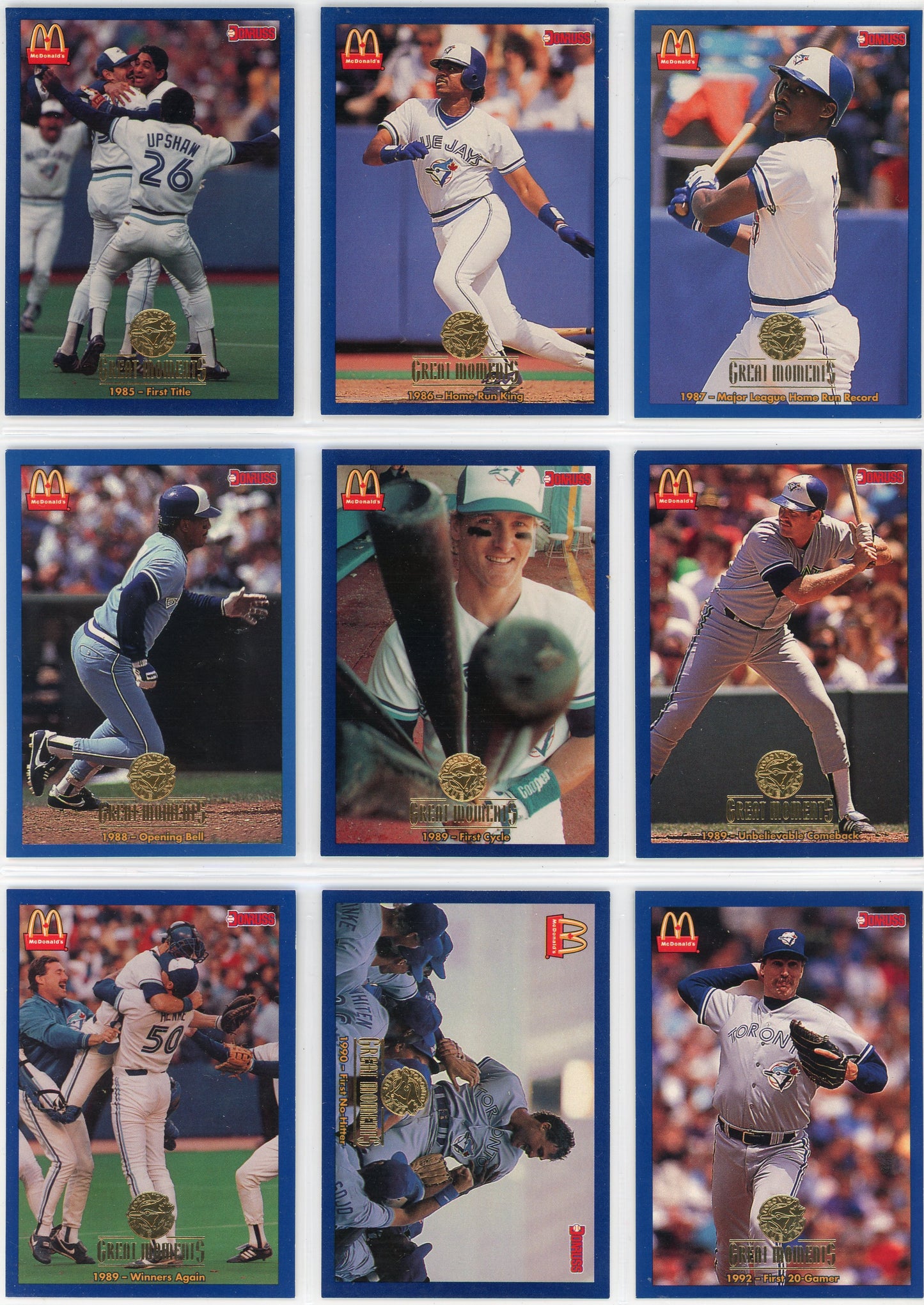 1993 Leaf McDonald's Toronto Blue Jays Great Moments Complete Set (36 Cards)