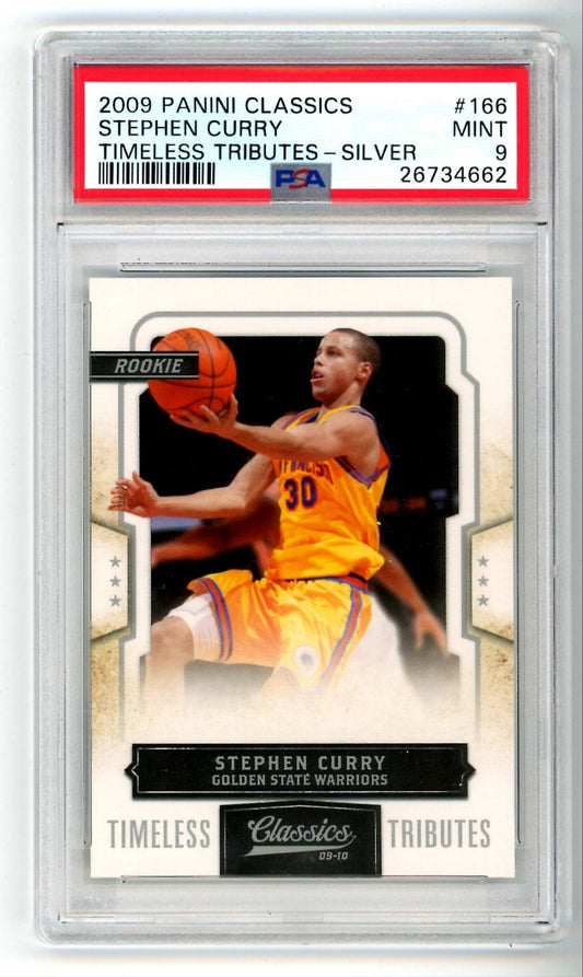 2009 Panini Classics Stephen Curry Timeless Tribute Silver Rookie Card /100 PSA 9