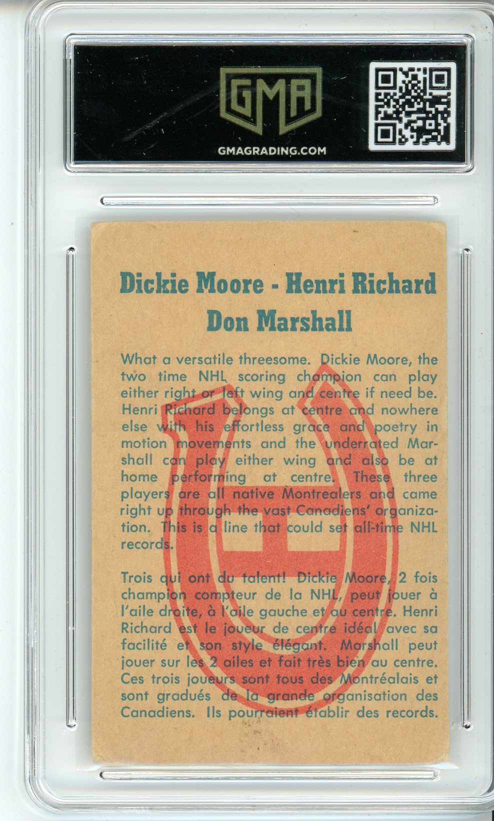 1960 Parkhurst Marshall/Moore/Richard #57 Graded Card GMA 3.5