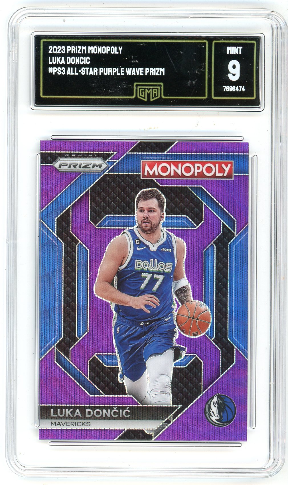 2023 Prizm Monopoly Luka Doncic Purple Wave Prizm Graded Card GMA 9