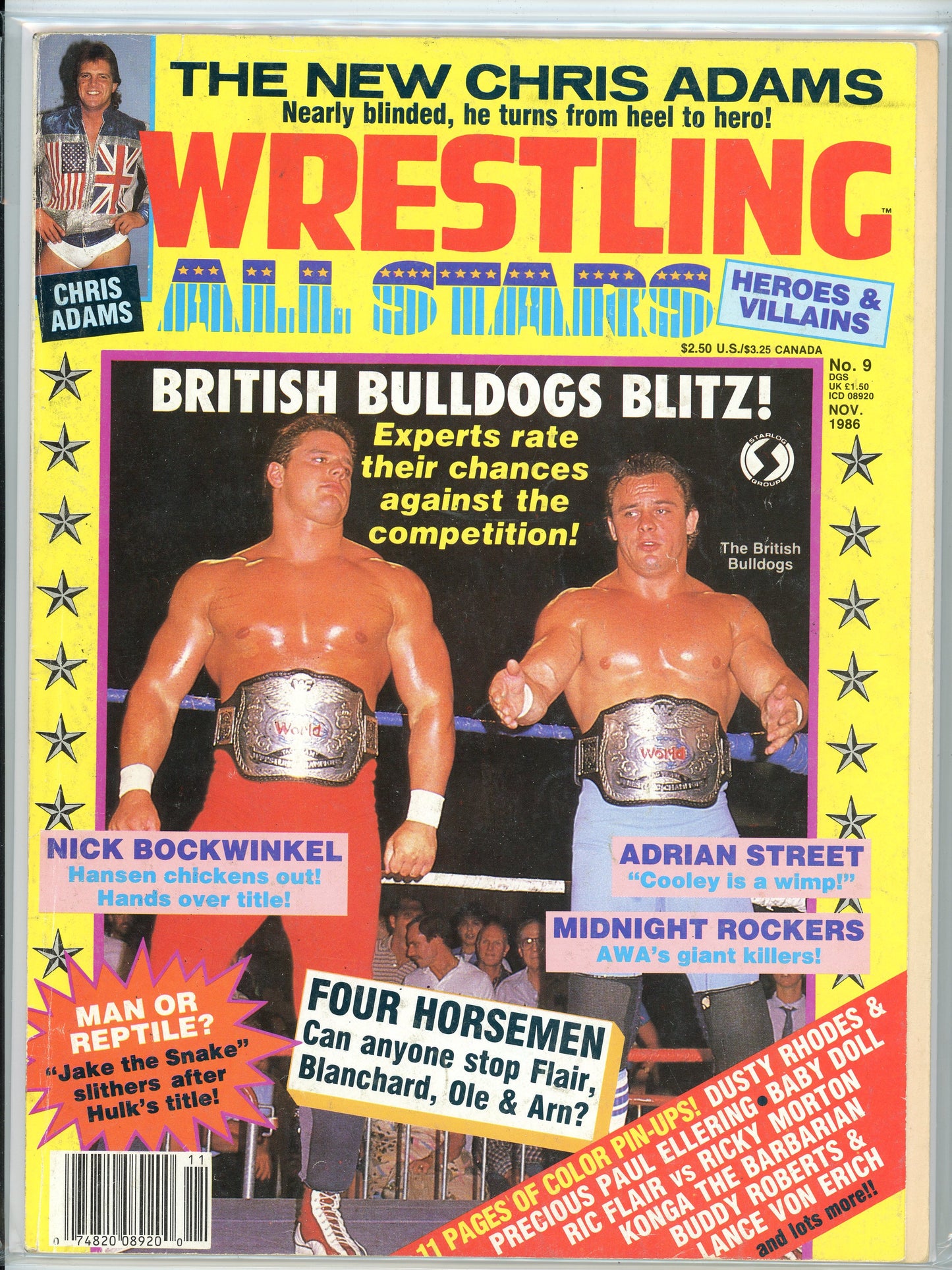 Wrestling All Stars Heroes & Villains Vintage Magazine (November, 1986) The British Bulldogs