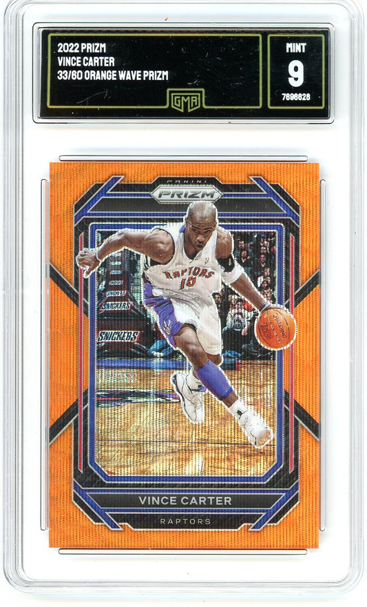 2022 Prizm Vince Carter Orange Wave Prizm Graded Card /80 GMA 9 Toronto Raptors