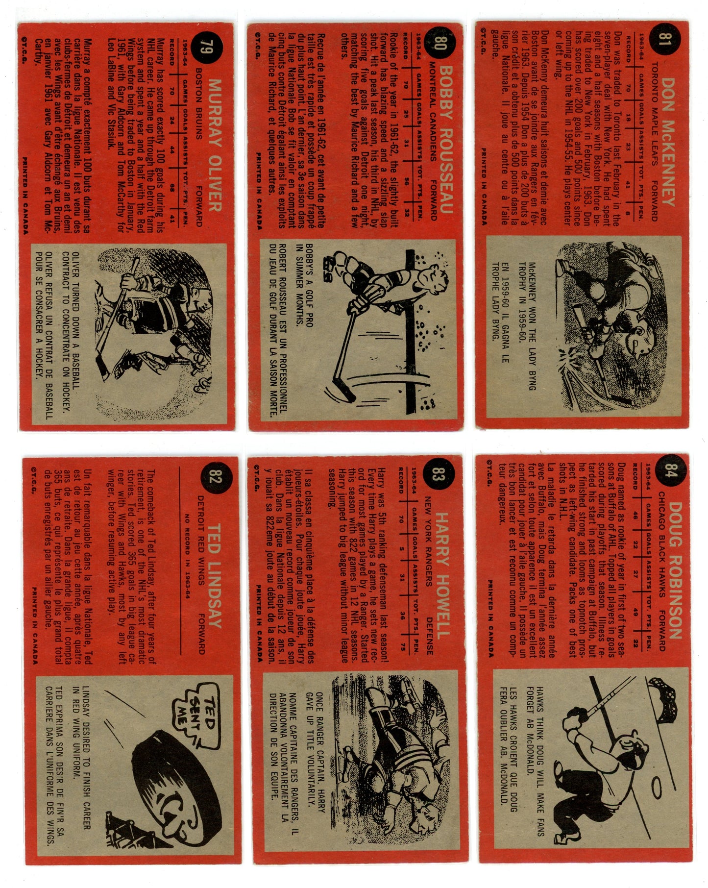 1964/65 Topps NHL Hockey "Tall Boys" Complete Set (110 Cards) VG/EX+ Condition