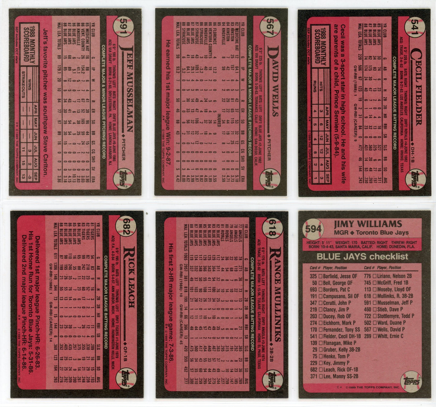 1989 Topps Vintage Toronto Blue Jays Team Set (28 Cards) No George Bell Record Breaker