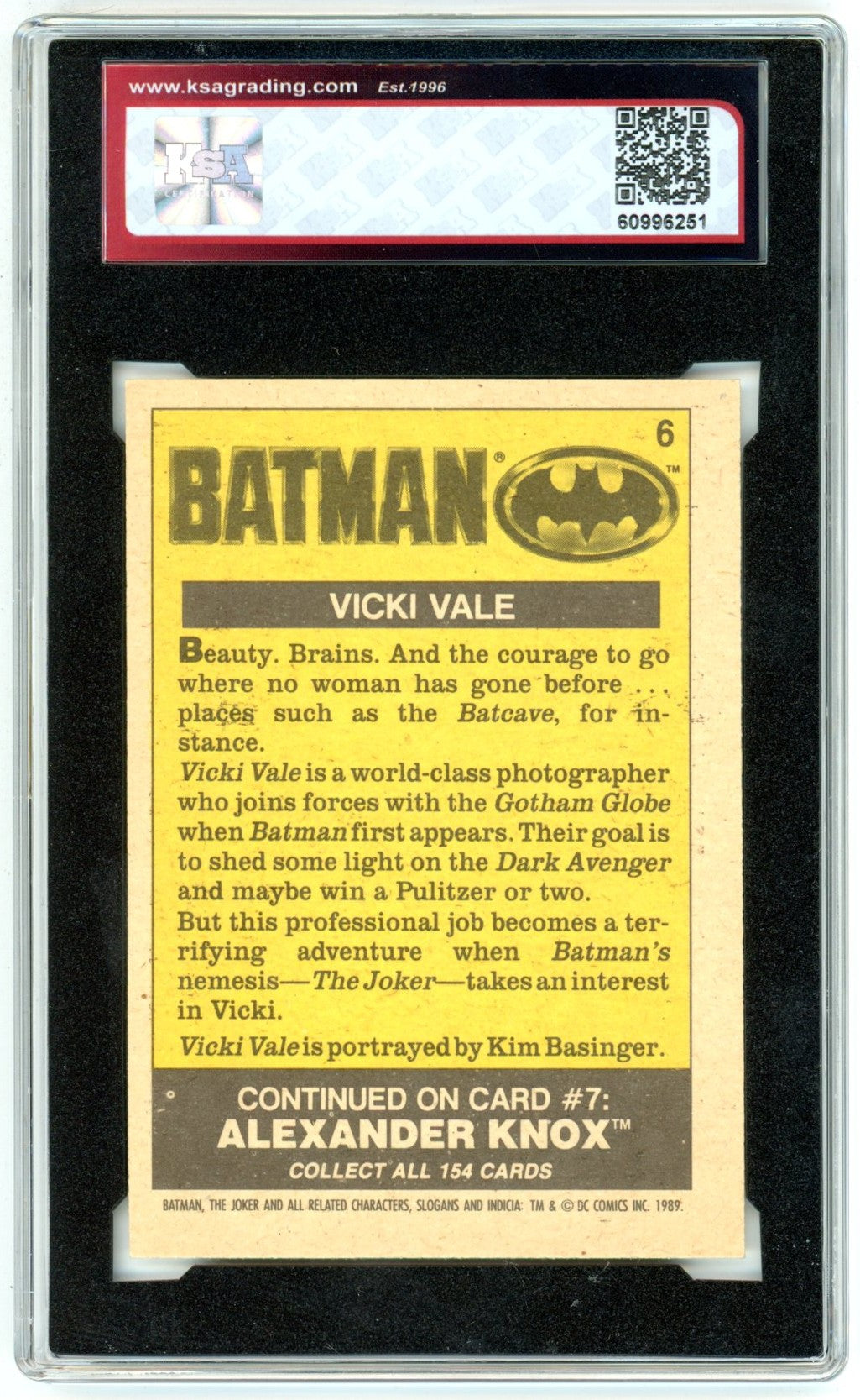 1989 OPC O-Pee-Chee Batman "Vicki Vale" #6 Graded Card KSA 7