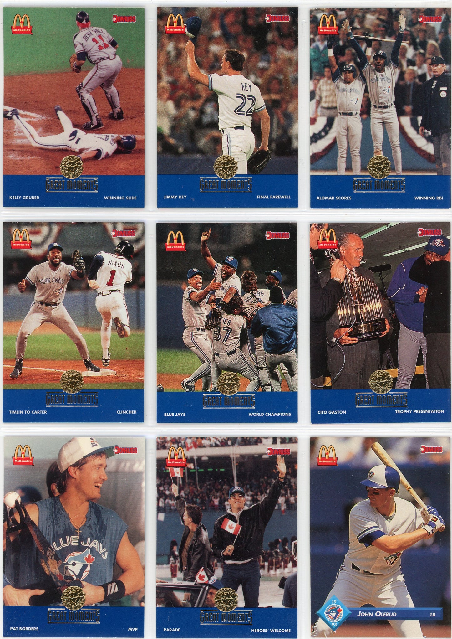 1993 Leaf McDonald's Toronto Blue Jays Great Moments Complete Set (36 Cards)