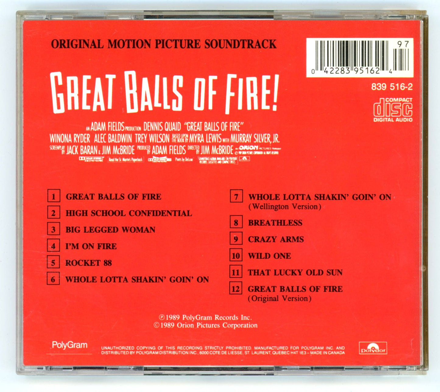 Great Balls of Fire! (1989) Motion Picture Soundtrack Vintage CD