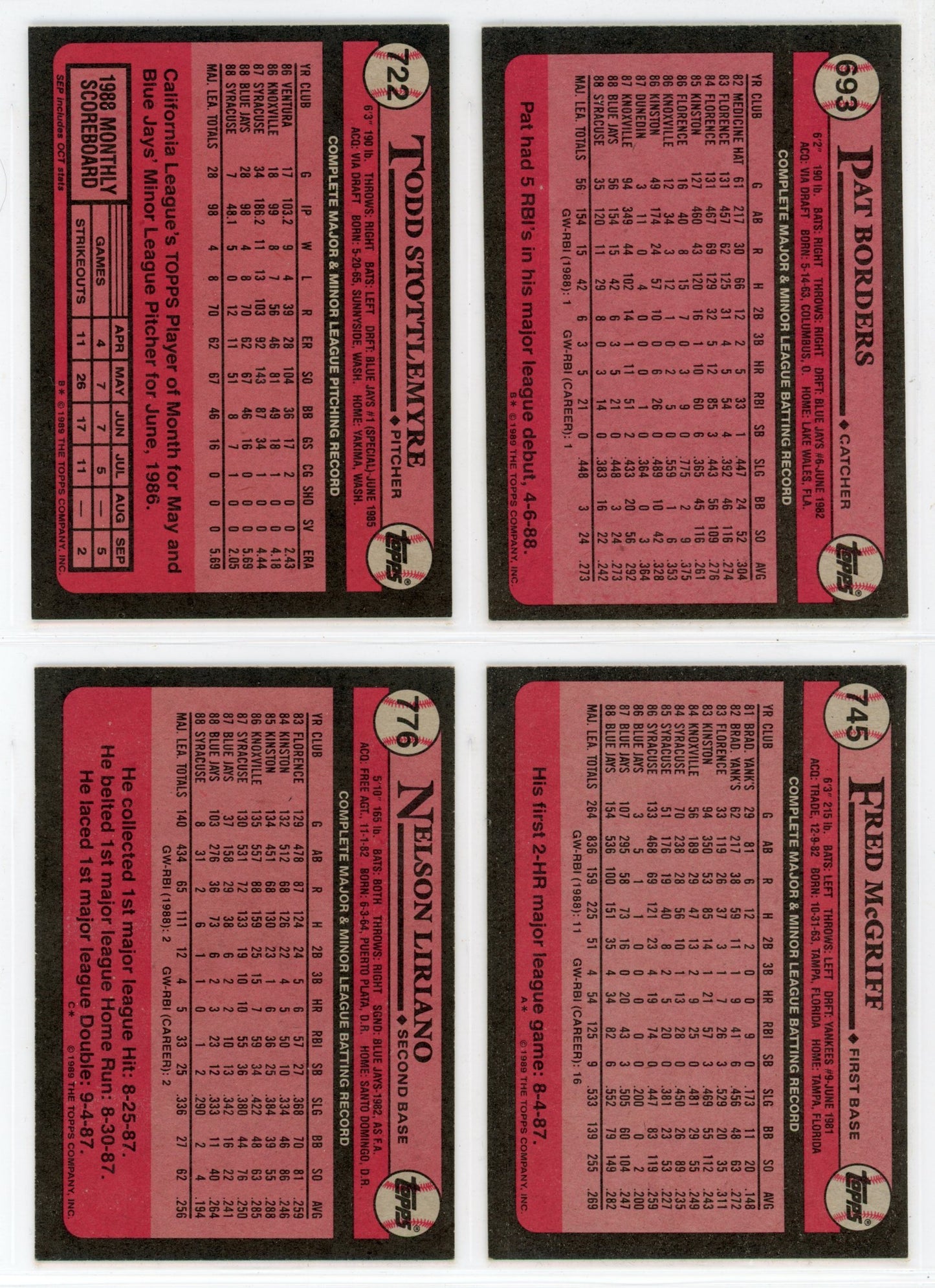 1989 Topps Vintage Toronto Blue Jays Team Set (28 Cards) No George Bell Record Breaker
