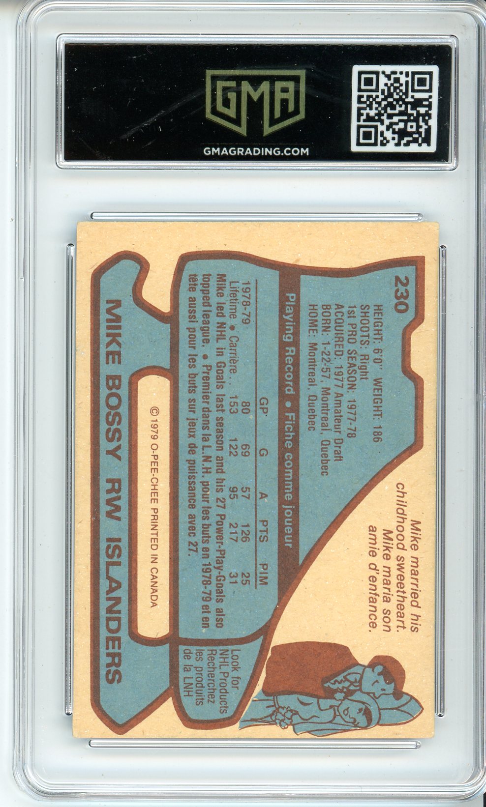 1979 OPC Mike Bossy #230 All-Star Graded Card GMA 6
