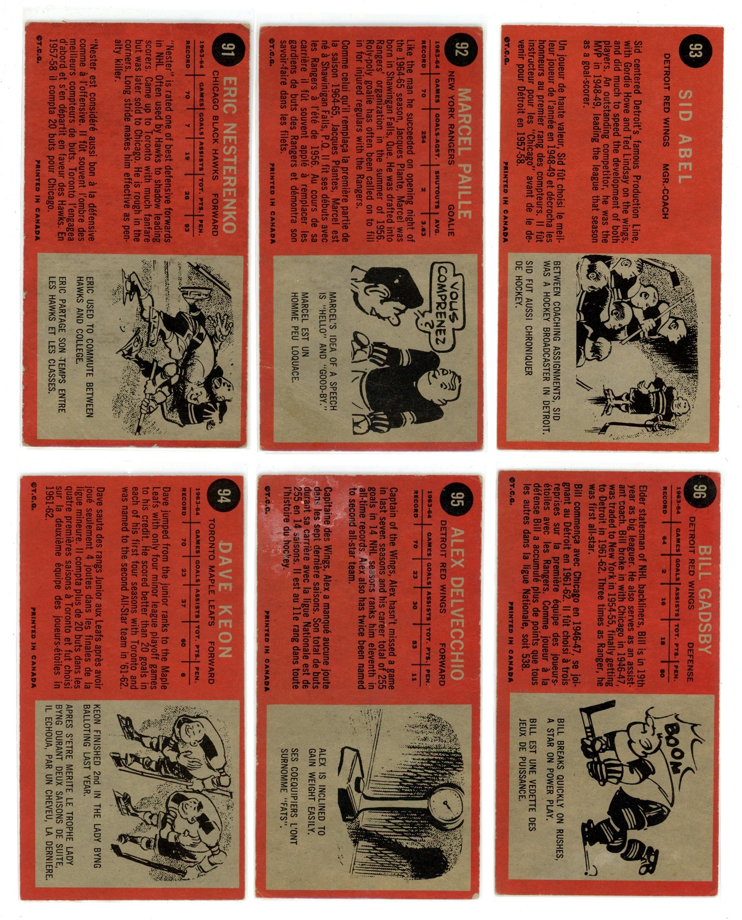 1964/65 Topps NHL Hockey "Tall Boys" Complete Set (110 Cards) VG/EX+ Condition