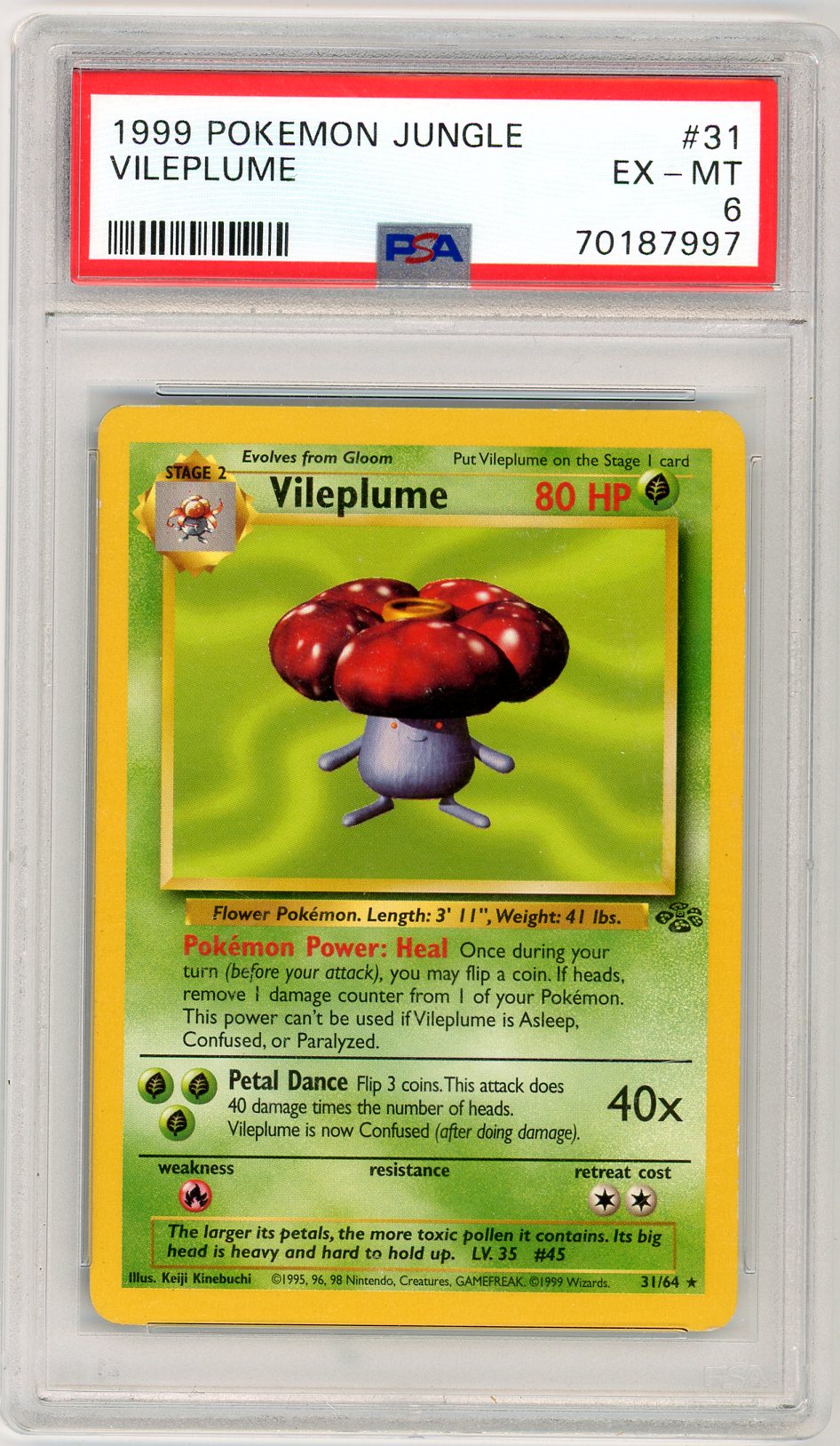 1999 Pokemon Jungle Vileplume Graded Pokemon Card #31 PSA 6