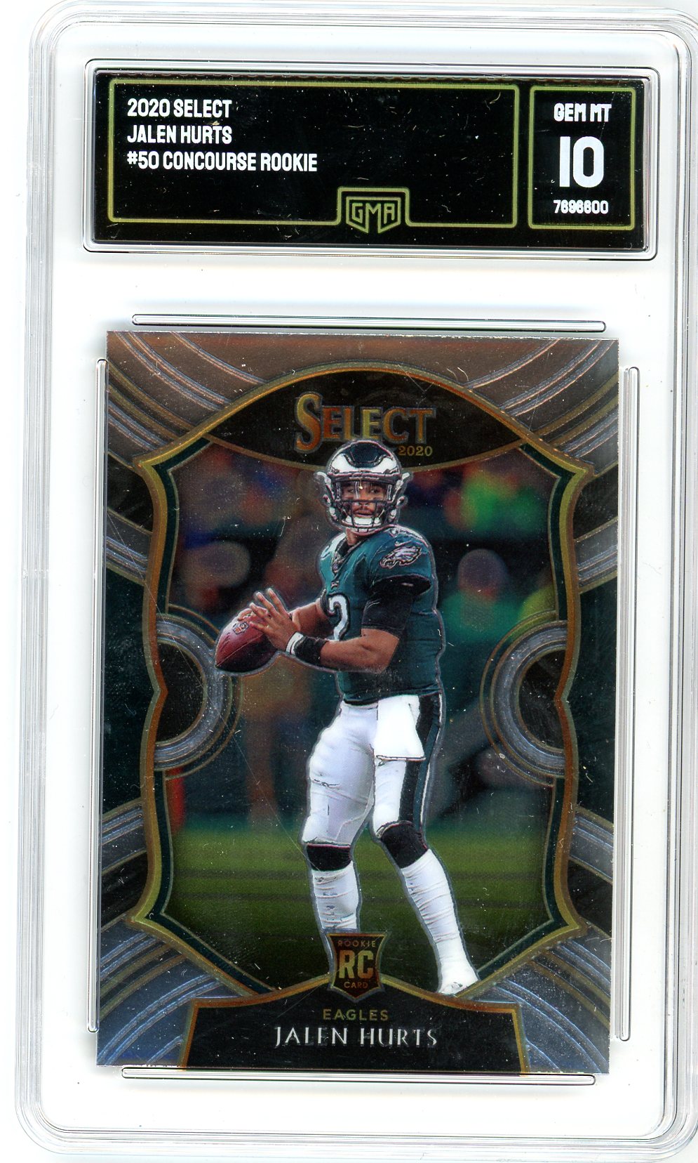 2020 Panini Select Jalen Hurts #50 Graded Concourse Rookie Card GMA 10