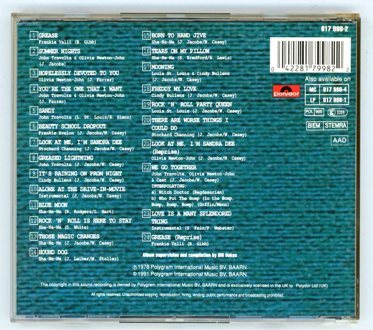 Grease (1978) Motion Picture Soundtrack Vintage CD 1991 Edition