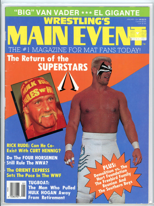 Wrestling's Main Event Vintage Magazine (January, 1991) Hulk Hogan, Sting