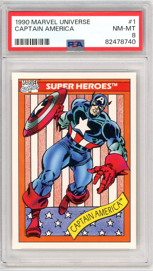 1990 Marvel Universe Captain America Graded Card #1 PSA 8