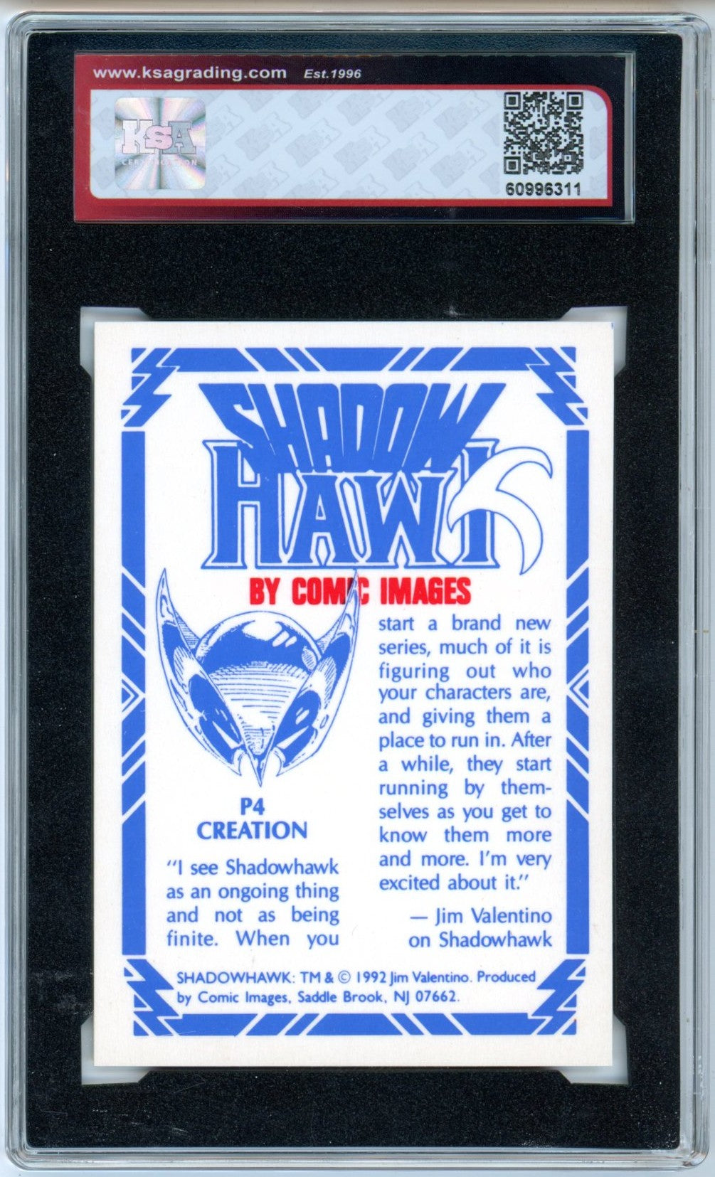 1992 Comic Images Shadowhawk Creation #P4 Prism Graded Card KSA 8.5
