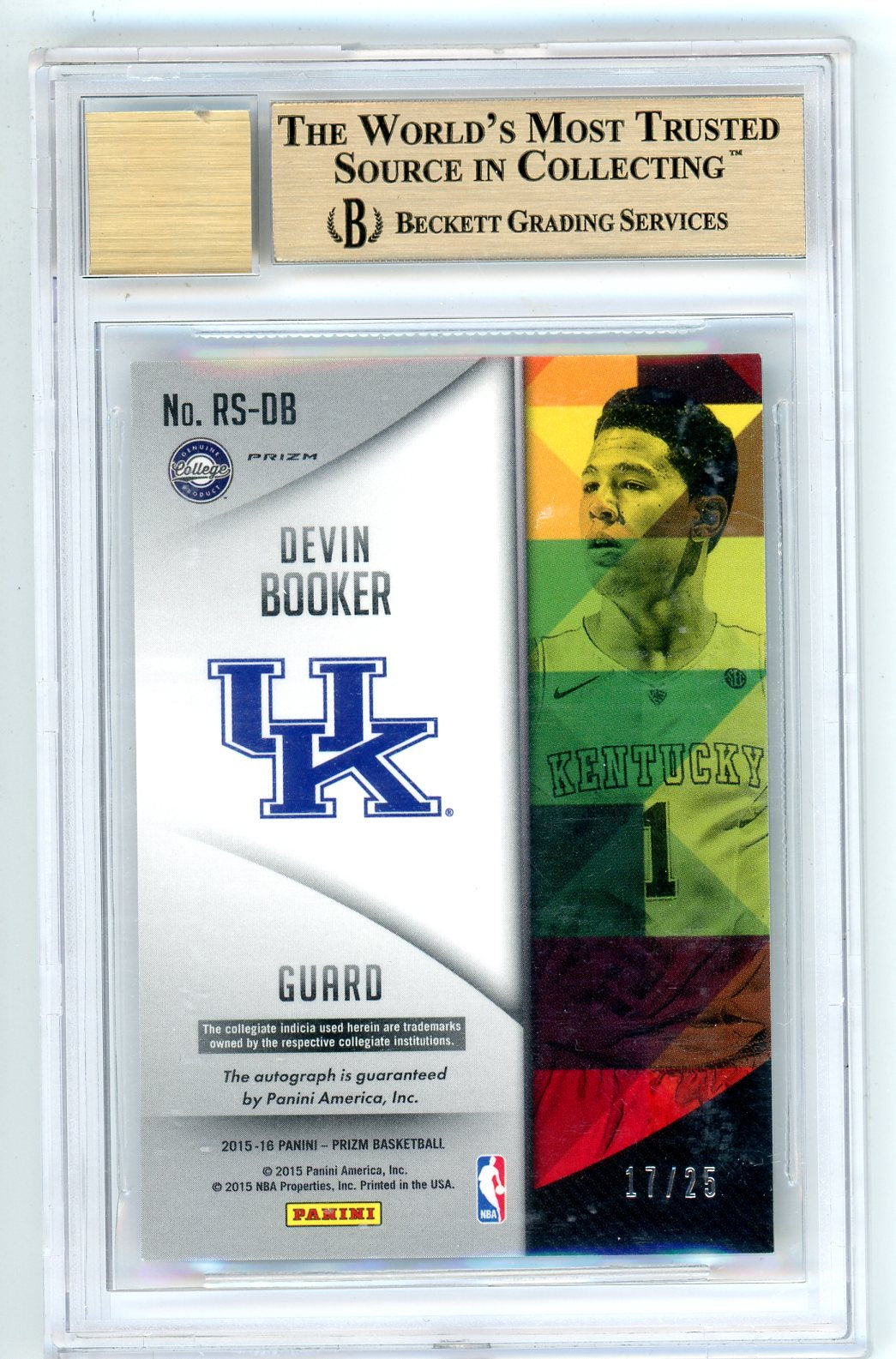 2015/16 Panini Prizm Devin Booker Autograph Graded Rookie /25 Card BGS 9.5