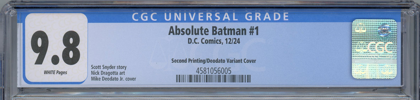 2024 DC Comics Absolute Batman #1 Graded Comic Book CGC 9.8 Deodato Variant Cover