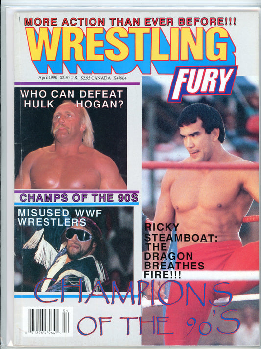 Wrestling Fury Vintage Magazine (April, 1990) Hulk Hogan, Ricky Steamboat