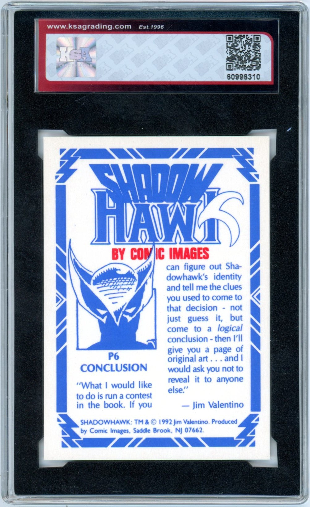 1992 Comic Images Shadowhawk Conclusion #P6 Prism Graded Card KSA 8.5