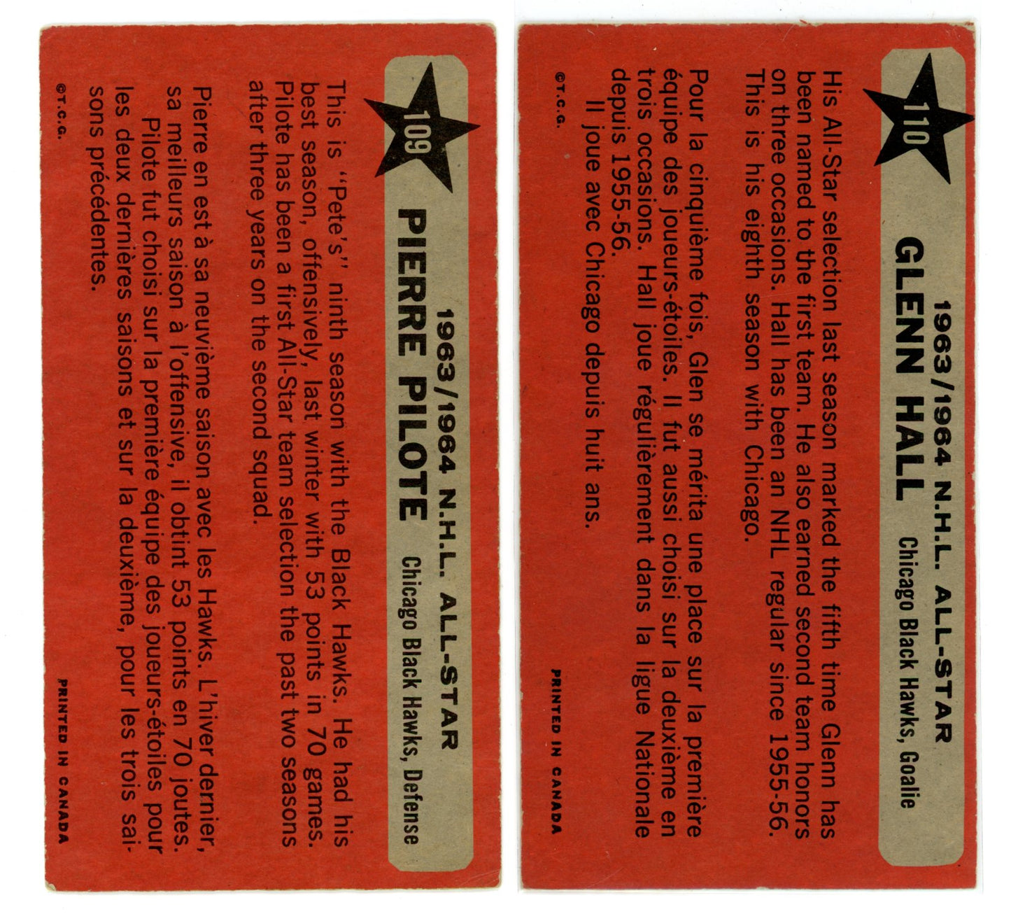 1964/65 Topps NHL Hockey "Tall Boys" Complete Set (110 Cards) VG/EX+ Condition