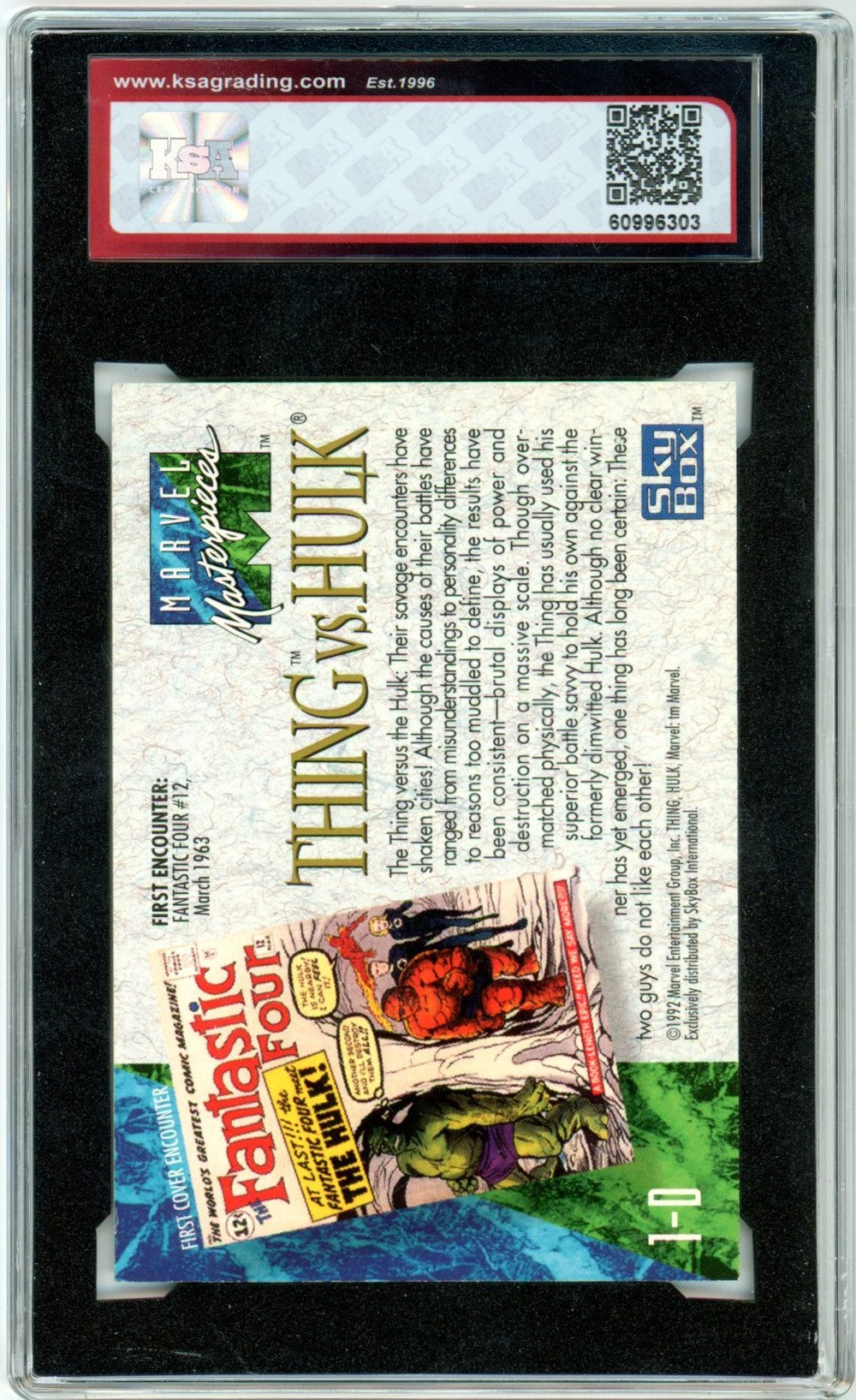 1992 Marvel Masterpieces Thing vs. Hulk #1-D Battle Spectra Graded Card KSA 9