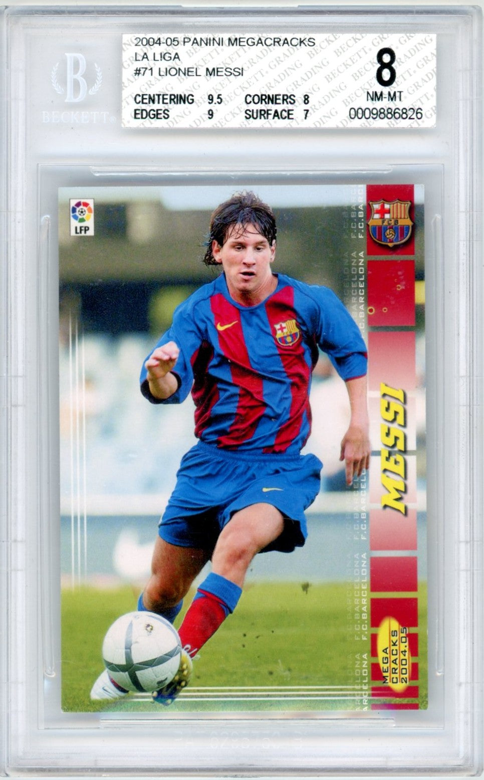 2004/05 Panini Megacracks Lionel Messi La Liga Graded Soccer Rookie Card BGS 8