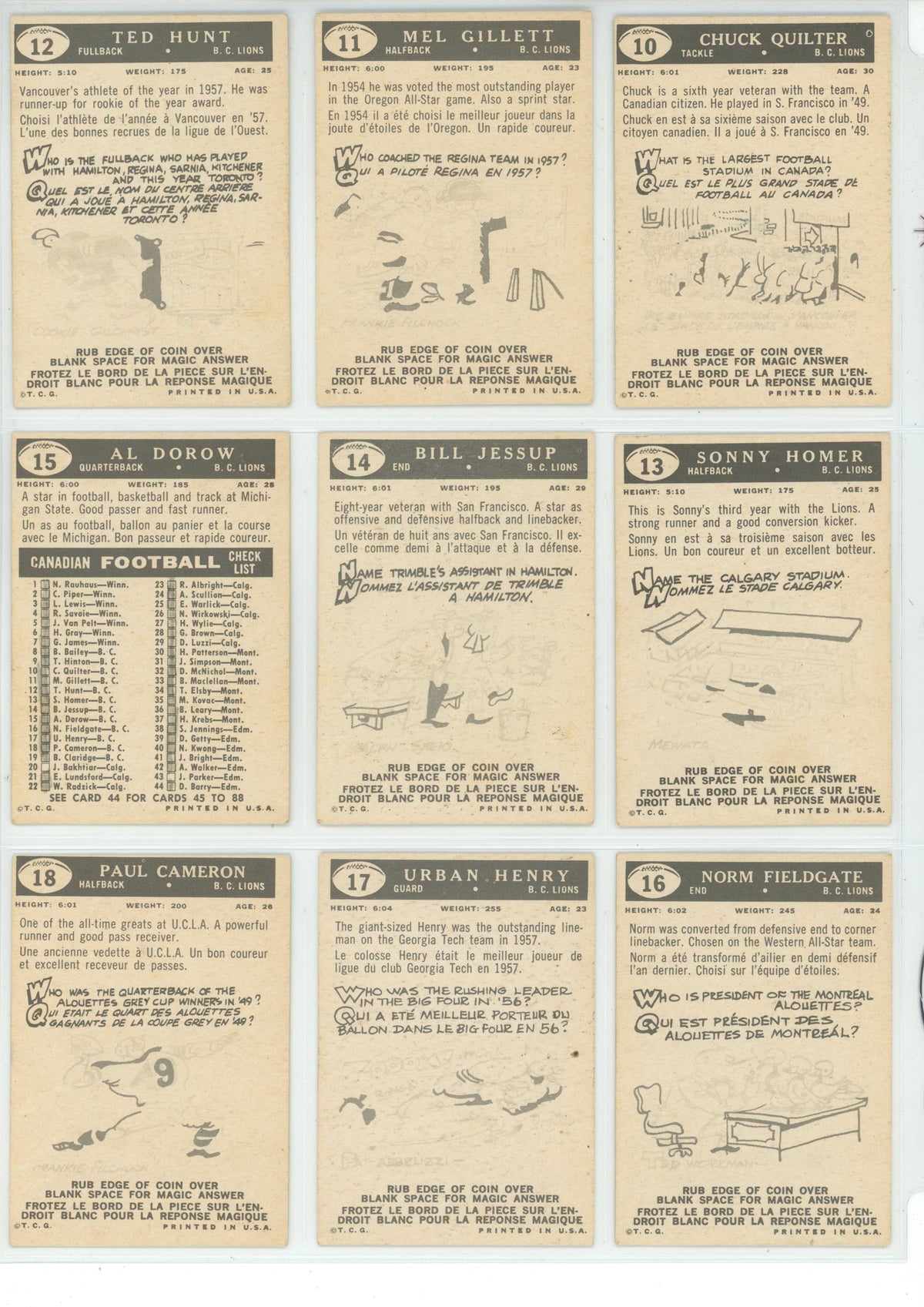 1959 Topps CFL Canadian Football Complete Set (88 Cards) EX+ Condition