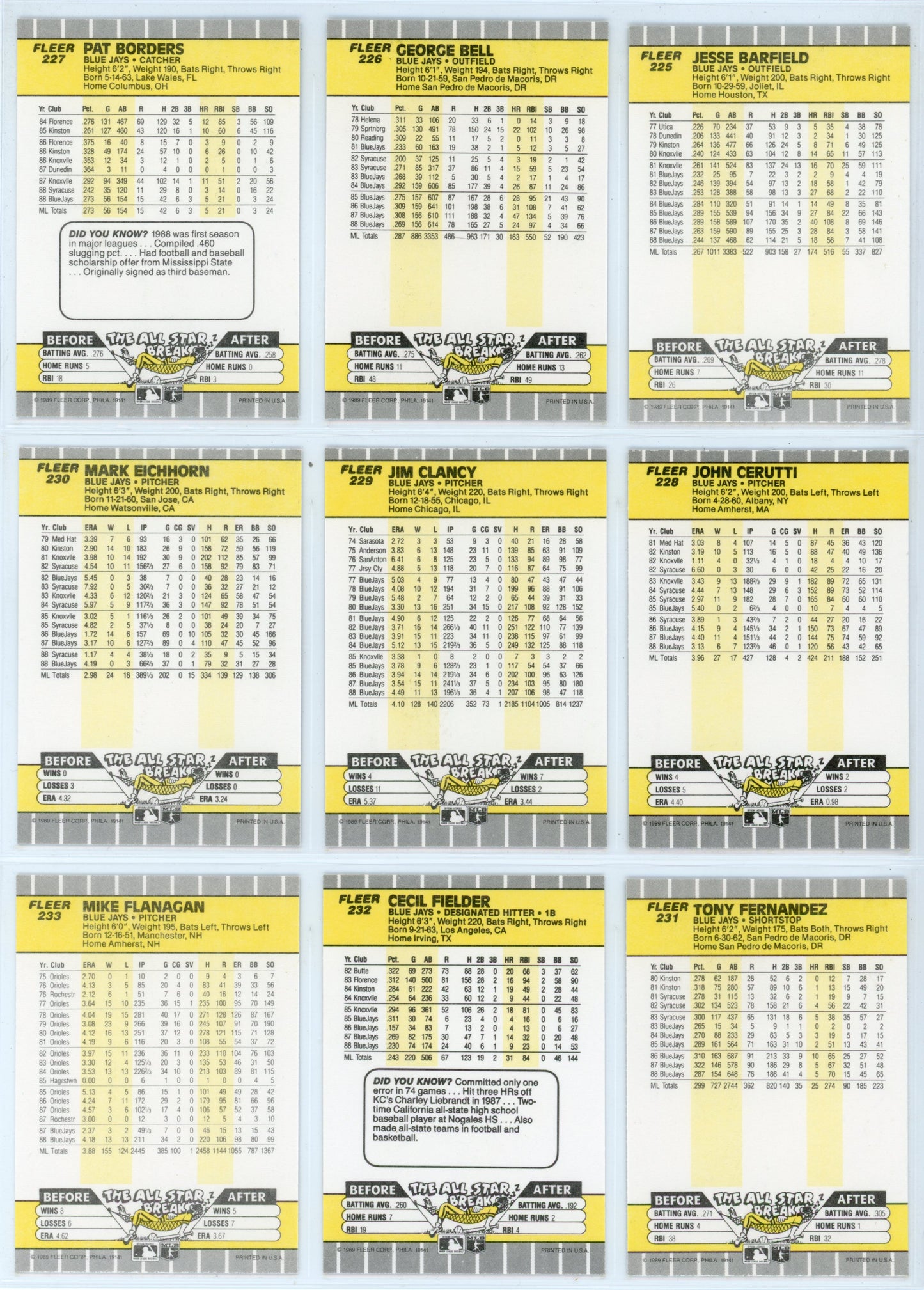 1989 Fleer Vintage Toronto Blue Jays Team Set (24 Cards)